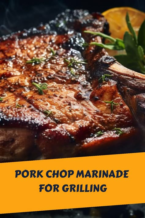 Amp up the flavor of your pork chops with our irresistible grilling marinade. A BBQ must-try! Moist Grilled Pork Chops, Bbq Pork Marinade Recipes, Pork Chops Marinade Recipes Grilled, Marinade For Pork Chops Grilling, Bone In Pork Chop Marinade For Grill, Thick Pork Chops On The Grill, Pork Chops Pellet Grill, Tender Grilled Pork Chops, Pork Steak Marinade For The Grill