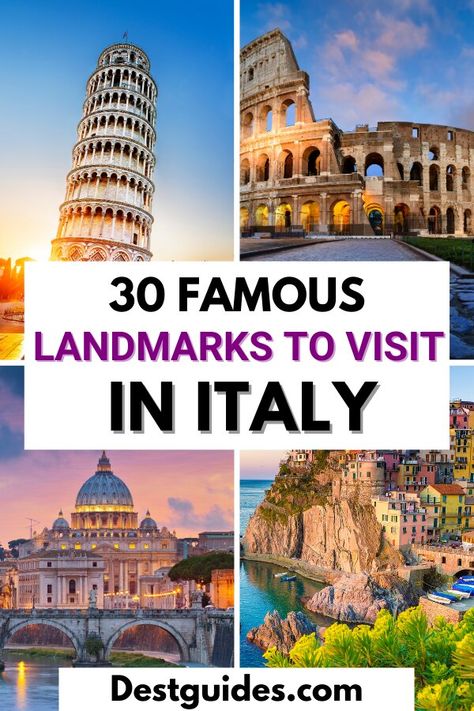 Looking for places to visit in Italy? Here are the most famous Italian landmarks you shouldn't miss. | most famous landmarks in Italy | famous landmarks of Italy | best Italian landmarks to visit | impressive landmarks of Italy | famous monuments in Italy | best places to visit in Italy | famous landmarks to visit in Italy | must visit places in Italy | Italy bucket list | Italy iconic places | Rome Italy landmarks | ancient Italian landmarks | beautiful places in Italy | #Destguides Italy Famous Places, Bucket List Italy, Italian Landmarks, Italy Landmarks, Beautiful Places In Italy, Italy Places To Visit, Italy Bucket List, Places To Visit In Italy, Italy Travel Photography