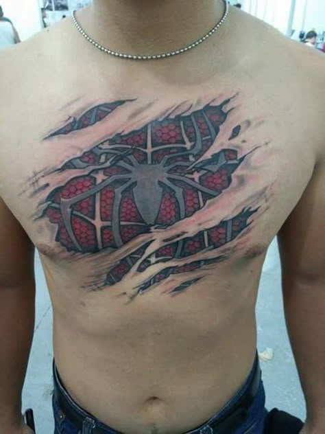 Spiderman Tattoo For Guys, Ripped Skin Tattoo, Shen Long Tattoo, Spiderman Tattoo, Avengers Tattoo, Batman Tattoo, Image Spiderman, Sick Tattoo, Marvel Tattoos