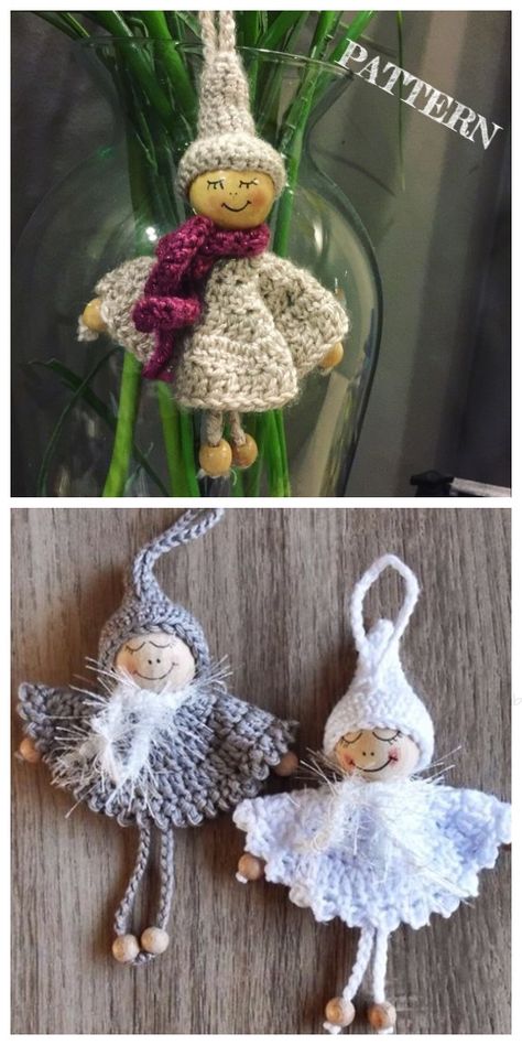 Crochet Angel Pattern, Amigurumi Knitting, Crocheted Christmas, Crochet Angels, Crochet Angel, Beaded Angels, Crochet Xmas, Crochet Christmas Decorations, Angel Crafts