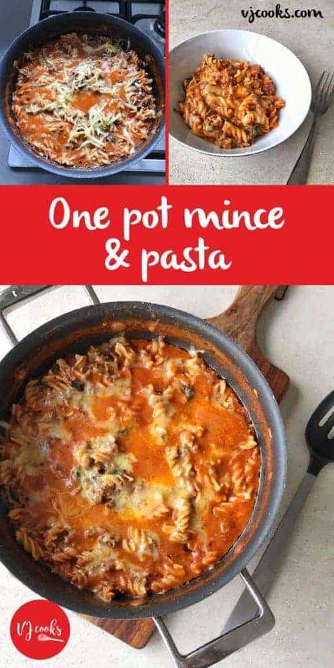 A delicious and easy one pot mince and pasta meal perfect for mid-week. Family friendly, both kids and adults alike can enjoy this cheesy pasta dish made with everyone's favourite, beef mince. Ready in less than 30 minutes, this meal is a firm family favourite. #pastadinner #midweekmeal #easyfamilydinner #minceandpasta Mince And Pasta, Easy Lasagne Recipes, Mince Dishes, Vj Cooks, Creamy Pesto Chicken Pasta, Slow Cooker Spaghetti, Minced Meat Recipe, Lasagne Recipes, Family Dishes