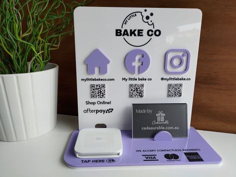 Stand your phone or tablet up vertically to watch videos, read recipes, or scroll through social media. Acrylic stand is lightweight and durable, and it comes in a variety of colors to match your décor. #acrylicstand #phonestand . #Convention_Setup #Business_Card_Holder_Display #Acrylic_Logo #Glowforge_Projects Convention Setup, Business Card Holder Display, Glowforge Projects, Craft Market Display, Business Card Stand, Esthetician Room, Craft Booth Displays, Lash Tech, Market Displays