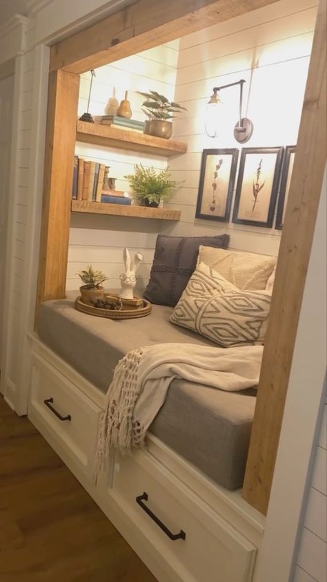 Corner Loft Bed, Book Nook Closet, Closet Nook, Reading Nook Closet, Corner Loft, Presidents Of The United States, Bed Nook, Window Seat Design, Window Nook