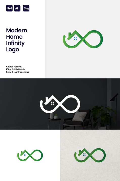 Modern Home Infinity Logo Elevate your brand with a modern logo featuring a captivating combination of a home and the infinite symbol. Ideal for businesses looking to convey innovation, versatility, and a strong sense of limitless potential. What You Get: - Contemporary Home and Infinity Design - Editable Vector (AI and EPS) - High Resolution - Suitable for Various Industries Create a logo that symbolizes your brand's innovation and endless possibilities.Order now! Logo Infinity Design Symbols, Infinity Logo Design Creative, M Infinity Logo, Infinity Logo Design, Interesting Logos, Logo Design Infinity, Innovation Logo, Infinite Logo, Forever Logo