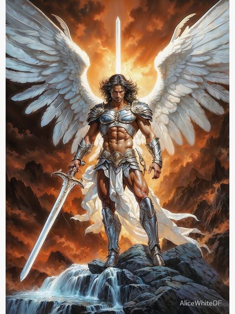 "Archangel Michael" Sticker for Sale by AliceWhiteDF Archangel Michael Aesthetic, Arc Angel Michael, Archangel Michael Art, Winged Characters, Saint Michael Angel, Archangel Michael Tattoo, Arch Angels, Marvel Heroines, Angels Pictures