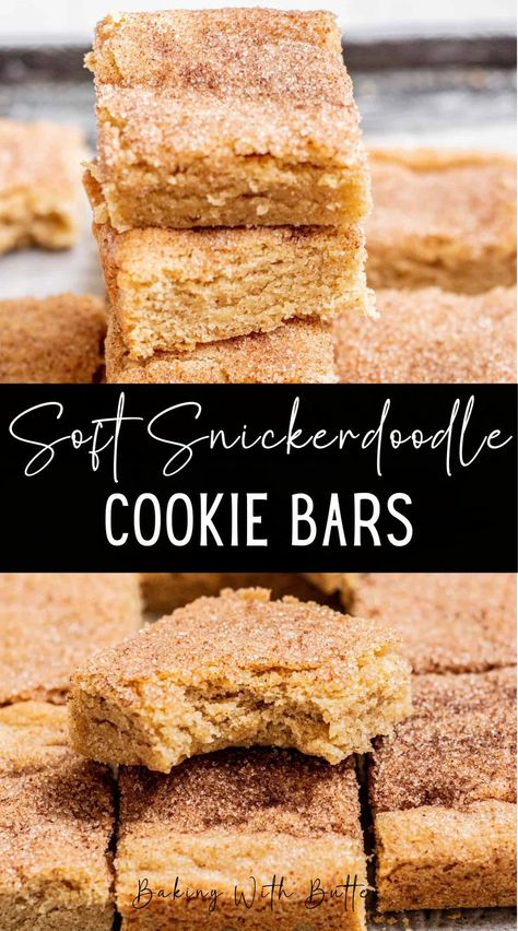 Your favorite cookie, but made as Snickerdoodle bars! They’re thick and soft, with a slight crunch from the cinnamon sugar. Snickerdoodles are such a classic cookie. They’re chewy cookies with the best soft texture and slightly tangy flavor from the added cream of tartar. When you think of a classic Snickerdoodle cookie, you think of individual cookies. However, this Snickerdoodle cookie bar recipe pays homage to how the first traditional Snickerdoodles were made. Snickerdoodle Cookie Bars, Snickerdoodle Bars Recipe, Soft Snickerdoodle Cookies, Snickerdoodle Bars, Snickerdoodle Cookie, Classic Cookies Recipes, Chewy Granola Bars, Cookie Bar, Cookie Brownie Bars