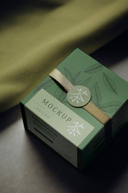 Matcha tea packaging mockup design | Premium Psd #Freepik #psd Mandala Packaging Design, Beautiful Box Design, Tea Packaging Mockup, Tea Sachet Packaging Design, Tee Packaging Design, Tea Brand Logo Design, Minimal Package Design, Tea Packaging Design Boxes, Matcha Packaging Design