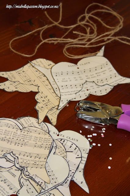 Angel Wing Crafts, Sheet Music Ornaments, Diy Angel Ornaments, Music Christmas Ornaments, Christmas Crafts Paper, Sheet Music Crafts, Book Art Sculptures, Angel Wing Ornaments, Angels Wings