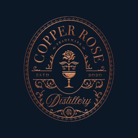 Elegant Sticker Design, Vintage Logos Ideas, Distillery Logo Design, Alcohol Logo Design, Vintage Card Design, Vintage Badge Logo, Rose Packaging, Tea Graphic, Luxury Graphic Design