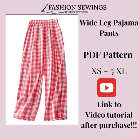 Wide Leg Woman Pajama pattern, PDF sewing printable pattern, size XS-5XXL, Large/Plus sizes patterns, Detailed Instructions, Video Tutorial. Pajama Pants Sewing Pattern, Free Printable Sewing Patterns For Women, Pajama Pants Pattern Free, Sewing Patterns Plus Size, Wide Leg Pajama Pants, Pajama Pants Pattern, Diy Pants, Plus Size Sewing Patterns, Pajama Pattern