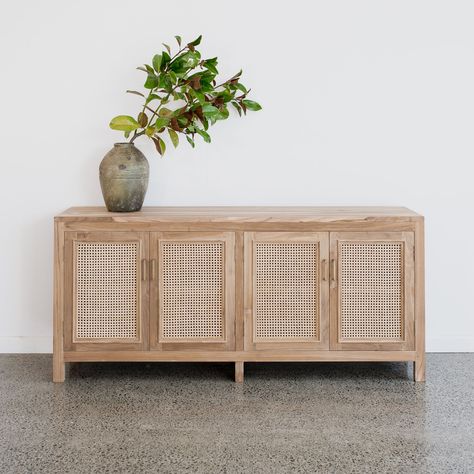 Handmade. Designed in New Zealand by Corcovado. Oak Tv Cabinet, Rattan Sideboard, Rattan Cane, Large Sideboard, Teak Sideboard, Buffet Cabinet, Weathered Oak, Wood Sideboard, Teak Furniture