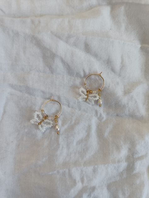 Beads Earrings Design, Hoop Beaded Earrings, Small Hoop Earrings, Handmade Earrings Beaded, Recycled Jewelry, Tiny Earrings, Earrings Beaded, Handmade Wire Jewelry, White Butterfly