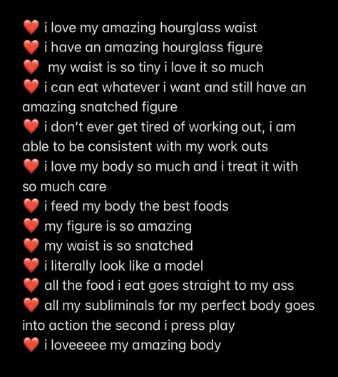 Self Concept Affirmations Aesthetic, Slim Upper Body Affirmations, Desired Body Affs, Wl Affirmations, Physical Affirmations, Social Affirmations, Hair Affirmations, Body Affirmations, Me Affirmations