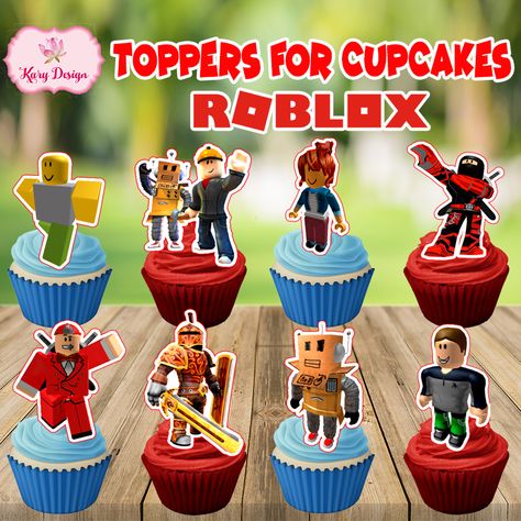 Roblox Cupcakes, Game Cupcakes, Roblox Party Favors, Roblox Cupcake, Roblox Cake Topper, Roblox Birthday Cake, Cupcake Toppers Free, Character Cupcakes, Roblox Party