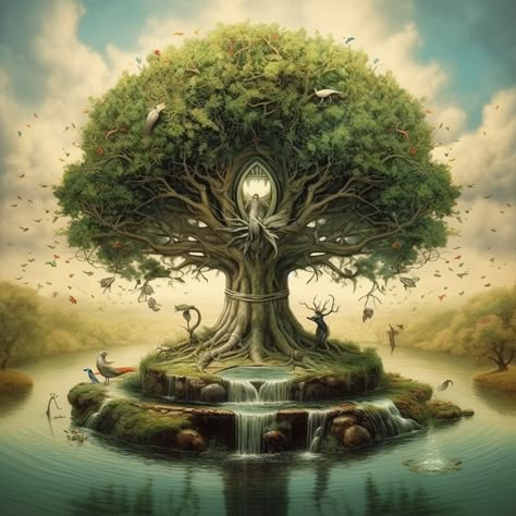 Tree Of Life Artwork, Boom Kunst, Yggdrasil Tree, Fantasy Tree, Tree Of Life Art, Cosmic Horror, Tree Illustration, Arte Fantasy, Alam Yang Indah