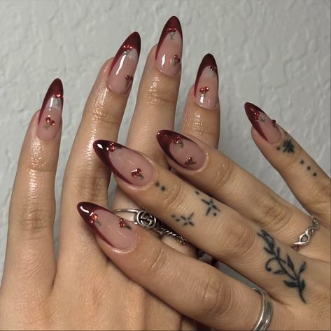 Cherry Nail, Cherry Nail Art, Wine Nails, Punk Nails, Nail Trend, Enjoy The Moment, Cherry Nails, Pointed Nails, Almond Nails Designs