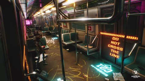 ArtStation - Cyberpunk City Subway Train Relighting & Environment, Sonat Samir Subway Interior Train, Underground Cyberpunk City, Cyberpunk Train Station, Sci Fi Subway, Train Cyberpunk, Cyberpunk Subway, Cyberpunk Train, Metro Design, Cyberpunk Rpg