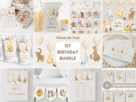 Winnie The Pooh 1st Birthday, Vintage Pooh, First Birthday Decor, 1st Birthday Signs, Pooh Party, Pooh Birthday, Food Cards, Winnie The Pooh Birthday, Classic Winnie The Pooh