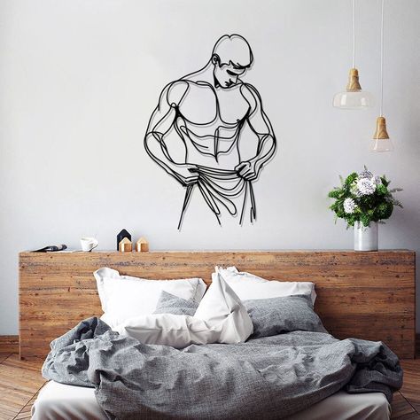 Elevate your space with our Masculine Metal Line Art, designed to make a striking statement in your bathroom, bedroom, or gym interior. This bold artwork features minimalist male body art, perfect for those seeking to add a touch of confidence and style to their living spaces. Male Wall Art, Line Art Bathroom, Metal Line Art, Male Body Art, Wall Decor Men, Black Wall Decor, Art Male, Gym Interior, Bold Artwork