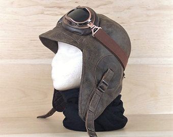 Leather Aviator Hat, Motorcycle Helmet Moto Motorbike Pilot Cap Steampunk Flying WW2 Military Goggles Leather Old Brown Color Men/Women CA02 Leather Motorcycle Helmet, Leather Helmet, Pilot Helmet, Aviator Cap, Aviator Goggles, Steampunk Goggles, Steampunk Hat, Aviator Hat, Style Steampunk