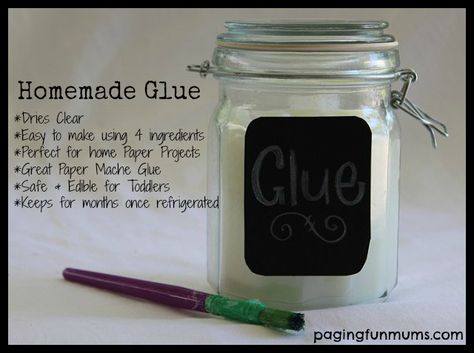 Homemade Glue - Perfect for home paper crafts like Paper Mache and so easy to make with only 4 ingredients! Safe and edible too! Home Made Glue, Homemade Glue, Paper Mache Recipe, Paper Mache Projects, Diy Glue, Homemade Crafts, Paper Projects, 4 Ingredients, Paper Mache