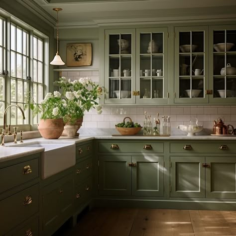 All Posts • Instagram Cottage Core Kitchen Ideas, 1920s Kitchen, Cottage Core Kitchen, Whimsical Kitchen, Tile Remodel, Kitchen Remodel Inspiration, Cheap Kitchen, Green Cabinets, Lake Cottage