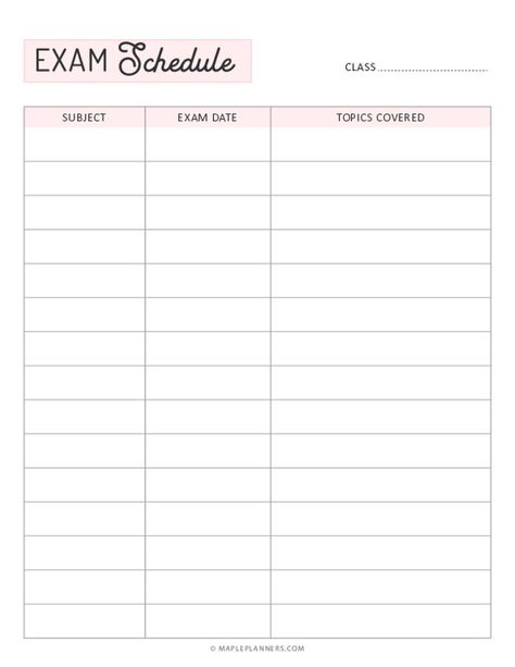 This free printable exam schedule template helps student keep track of their exams. Students can fill in the subject name, exam date and the topics that need to be covered. Final Exam Schedule Template, Test Schedule Template, Exam Schedule Ideas, Exam Planner Template, Exam Timetable Template, Exam Schedule Template, Studying Schedule, College Templates, Final Exam Schedule