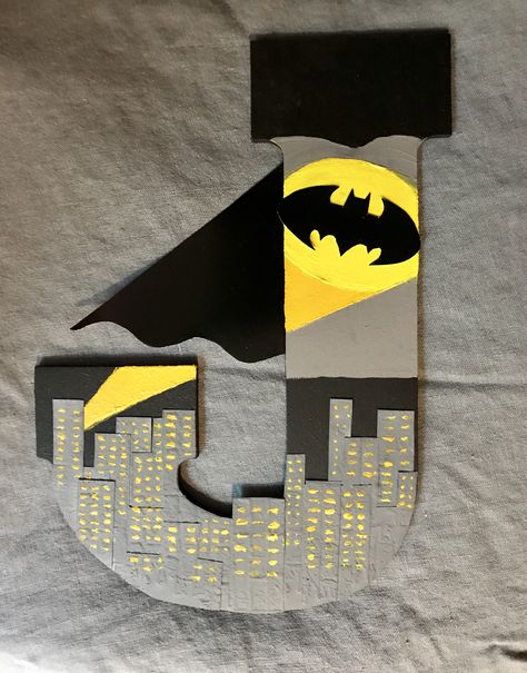 Batman Inspired Initial J. Wooden Monogram; Just Jenn Home Arts Batman Letter For Boyfriend, Batman Crafts For Boyfriend, Diy Batman Gifts, Batman Gift Ideas For Boyfriend, Batman Gift Basket, Batman Diy Gifts, Batman Gifts For Boyfriend, Home Made Gifts For Boyfriend, Batman Gift Ideas