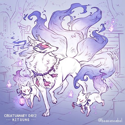 Mystical Animals, Arte Do Kawaii, Cute Fantasy Creatures, Creature Drawings, Fantasy Creatures Art, Fox Art, Mythical Creatures Art, Mythological Creatures, Creature Concept Art