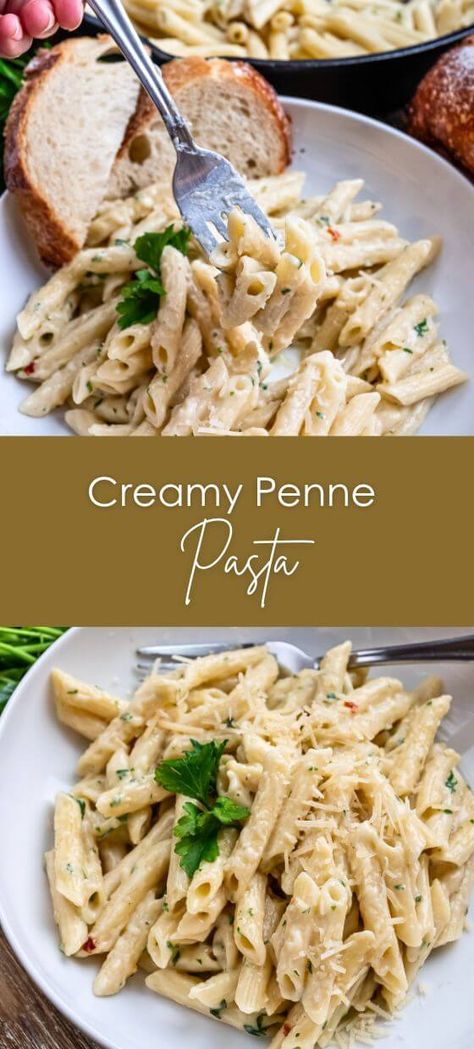 Creamy Penne Pasta Pasta Skillet Meals, Three Cheese Penne Pasta, Easy Lunch Pasta, Creamy Penne Pasta Recipes, Easy Creamy Pasta Recipes, Easy Penne Pasta Recipes, Garlic Penne Pasta, Creamy Penne Pasta, College Dinner