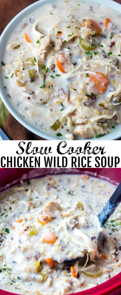 Wild Rice Soup Crockpot, Rice Soup Crockpot, Chicken And Wild Rice Soup, Wild Rice Soup Recipes, Chicken Wild Rice, Slow Cooker Creamy Chicken, Chicken Wild Rice Soup, Rice Soup Recipes, Chicken And Wild Rice