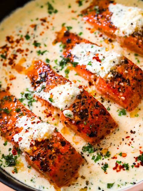 Shrimp And Salmon Recipes Dinners, Merry Me Salmon, Salmon And Mac And Cheese, Fish Dinner Recipes Salmon, Salmon Over Pasta, Romantic Salmon Dinner For Two, Macro Salmon Recipes, Marry Me Salmon Pasta, Fatty Fish Recipes