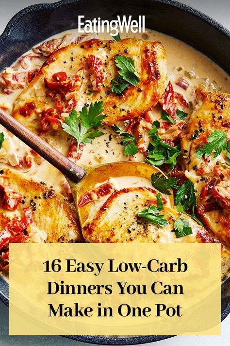 All you need is one pot or skillet to make these flavorful, healthy dinners. Each recipe contains 15 grams of carbohydrates or less per serving, so you'll be able to follow a low-carb eating pattern while getting in nutrients that your body needs. These one-pot meals come together in just 30 minutes or less, and make for a super simple cleanup later so you can eat well any night of the week. #dinner#dinnerideas#supperideas#dinnerrecipes#healthydinnerideas#healthydinnerrecipes#healthyrecipes Dinner Recipes For Winter, Shrimp Puttanesca, Quick Winter Dinner Recipes, High Protein Recipes Dinner, Protein Dinner Recipes, High Protein Dinner, Protein Dinner, Quick Healthy Dinner, Healthy High Protein Meals