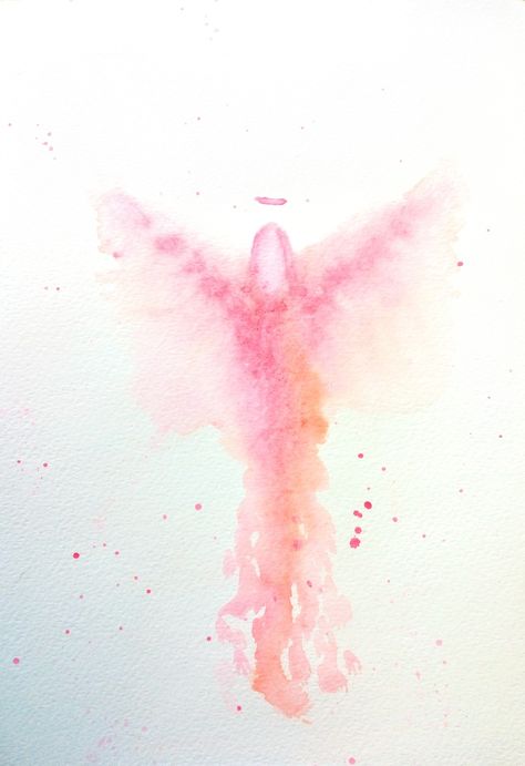 Archangel Chamuel Angel Painting in pink and orange watercolour on art paper. Watercolour Angel, Angel Watercolor, Archangel Chamuel, Angelic Energy, Angel Flowers, Faith Planner, Guardian Angel Gifts, Watercolor Angel, Pink Drawing