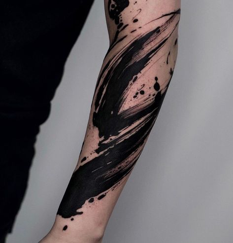 Black Brush Tattoo, Black Paint Tattoo, Abstract Brush Strokes Tattoo, Ink Splotch Tattoo, Ink Brush Tattoo, Abstract Cover Up Tattoo, Abstract Blackwork Tattoo, Splatter Tattoo, Japanese Hand Tattoos