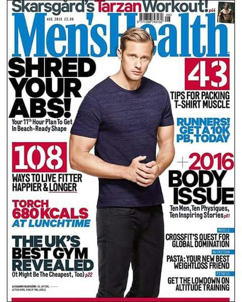 Alexander Skarsgard on cover of Mens Health magazine Mens Fitness Magazine, The Legend Of Tarzan, Legend Of Tarzan, Men's Health Magazine, Sean O'pry, Mens Health Magazine, Men Health, Celebrity Magazines, Mens Journal