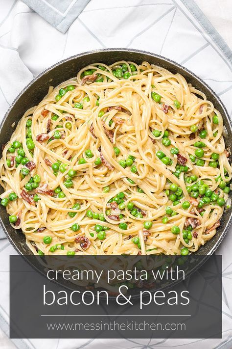 That’s all you need to make my Creamy Pasta with Bacon and Peas! With a short ingredient list to boot, this comforting recipe is a must for days you need a big bowl of love. Make it for guests, make it for a date, make it for yourself. I can promise it will become a secret weapon in your kitchen. Creamy Pasta With Bacon, Pasta With Peas And Bacon, Factor Recipes, Bacon Pasta Recipes, Elevation House, Pasta With Bacon, Pasta Carbonara Recipe, Pasta With Peas, Quick Pasta Recipes