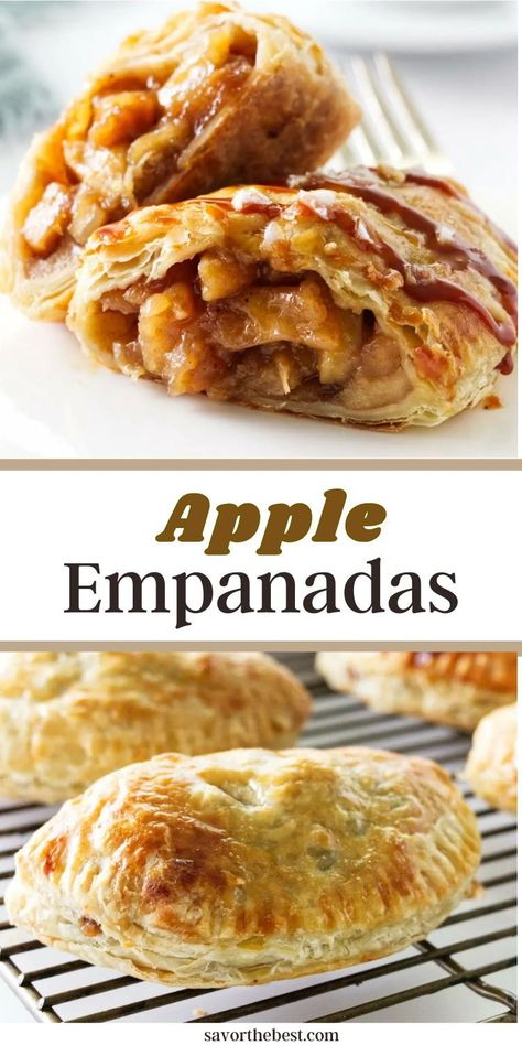 Our apple empanadas are light, flakey pastries filled with a sweet apple filling and finished with a drizzle of caramel sauce and a sprinkle of flaky sea salt. They are the perfect fall treat! We used puff pastry which makes these dessert empanadas super easy to make. This recipe also works with homemade pie crust (or even the store-bought kind). And if you want to make them gluten-free, you can purchase gluten free puff pastry or make our gluten-free pie crust. Dessert Empanadas Recipe, Sweet Empanadas Recipe, Dessert Empanadas, Apple Empanadas, Puff Pastry Cinnamon, Using Puff Pastry, Sweet Savory Recipes, Gluten Free Puff Pastry, Homemade Pie Crust