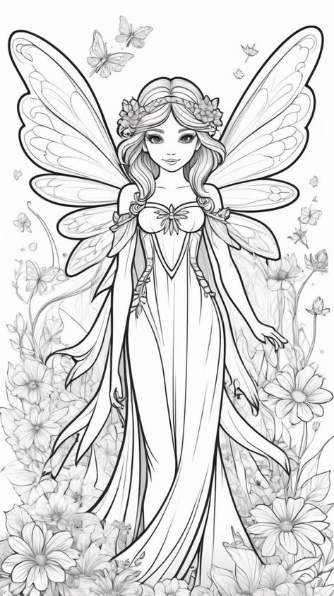 Free Fairy Coloring Pages, Colouring Sheets For Adults, Hairstyles Anime, Chibi Coloring Pages, Zen Doodles, Cartoon Coloring, Painting Colors, Coloring Art, Adult Coloring Designs