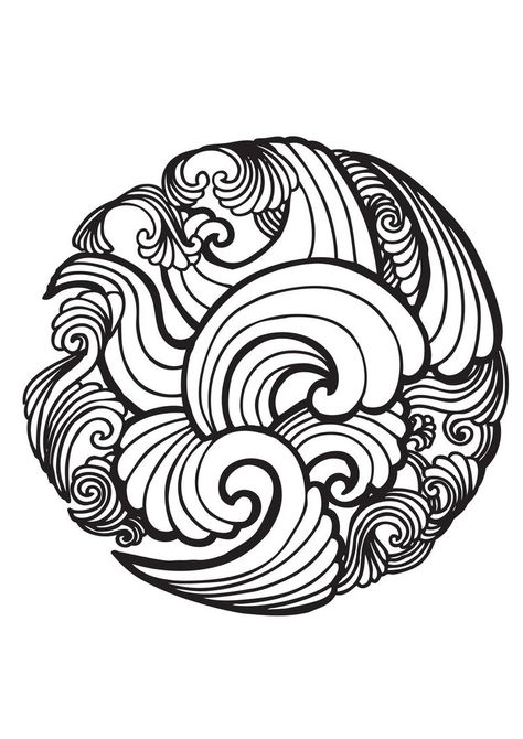 Japanese Waves Art, Wave Drawings, Japanese Wave Tattoos, Drawing Japanese, Wave Tattoo Design, Wave Drawing, Tattoo Patterns, Wave Tattoo, Water Tattoo