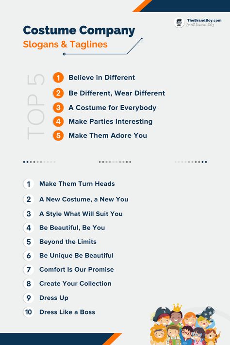 180+ Best Costume Company Slogans & Taglines - theBrandBoy.com Tagline For Clothing Brand, Clothing Tagline, Fashion Taglines, Slogan Clothes, Fashion Names Ideas, Model Outfit Ideas, Self Employed Jobs, Fashion Slogans, Marketing Fashion