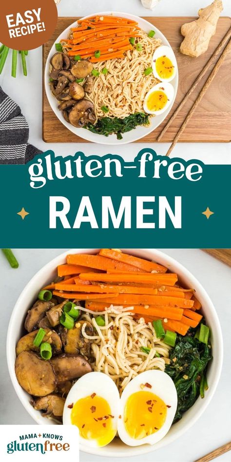 Gluten-free ramen is a simple, fuss-free meal perfect for busy weeknights. Add your favorite toppings and enjoy a quick gluten-free dinner! Cheap Gluten Free Meals, Gluten Free Ramen Noodles, Ramen Noodles Recipe, Gluten Free Ramen, Ramen Recipe, Gluten Free Noodles, Ramen Noodle Recipes, Delicious Family Meals, Gluten Free Recipes For Dinner