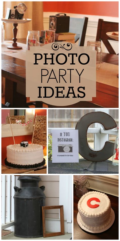 Love the vintage details at this photo party for a 1st birthday!  See more party ideas at CatchMyParty.com! Camera Party Ideas, Camera Themed Party Ideas, Photography Themed Party, Christening Theme, Christening Themes, Photo Theme, Sweet Sixteen Birthday Party Ideas, Photo Party, Baby Shower Vintage