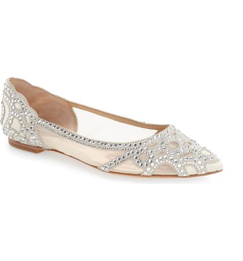 15 Comfortable Flats That Are Beautiful Enough to Wear on Your Wedding Day Ivory Ballet Flats, Reception Shoes, Elegant Flats, Chic Flats, Embellished Flats, Wedding Shoes Flats, Rhinestone Flats, Beige Heels, Badgley Mischka Shoes