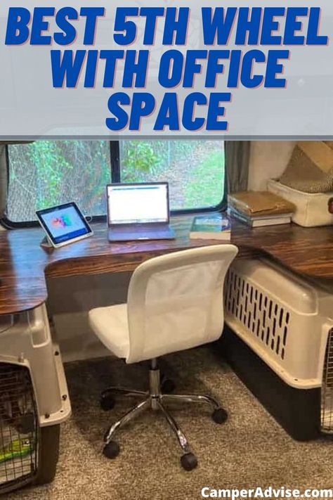 In this article, I have shared information on Best 5th Wheel with Office Space. These are perfect for Digital Nomads or Freelancer with a family to camp at. Fifth Wheel Office Space, 5th Wheel Living, Big Desk, Work And Travel, 5th Wheels, Fifth Wheel, Rv Living, Work Travel, Happy Campers