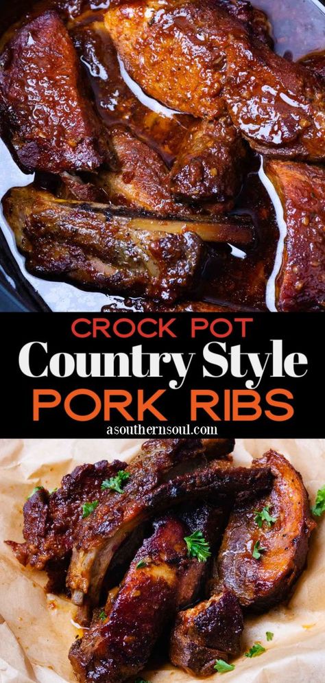 Slow-cooked country-style pork ribs are fall off the bone tender and juicy. Coated in a rich sauce flavored with garlic, honey, soy sauce, and chili powder, Crock Pot Country Style Pork Ribs are perfect for weeknight meals or weekend gatherings. Why head to your local BBQ joint when you can make delicious ribs at home! Country Style Pork Ribs Crock Pot, Crockpot Pork Ribs, Soccer Promposal, Boneless Pork Ribs, Country Style Pork Ribs, Crockpot Ribs, Slow Cooker Ribs, Pork Rib Recipes, Crockpot Pork