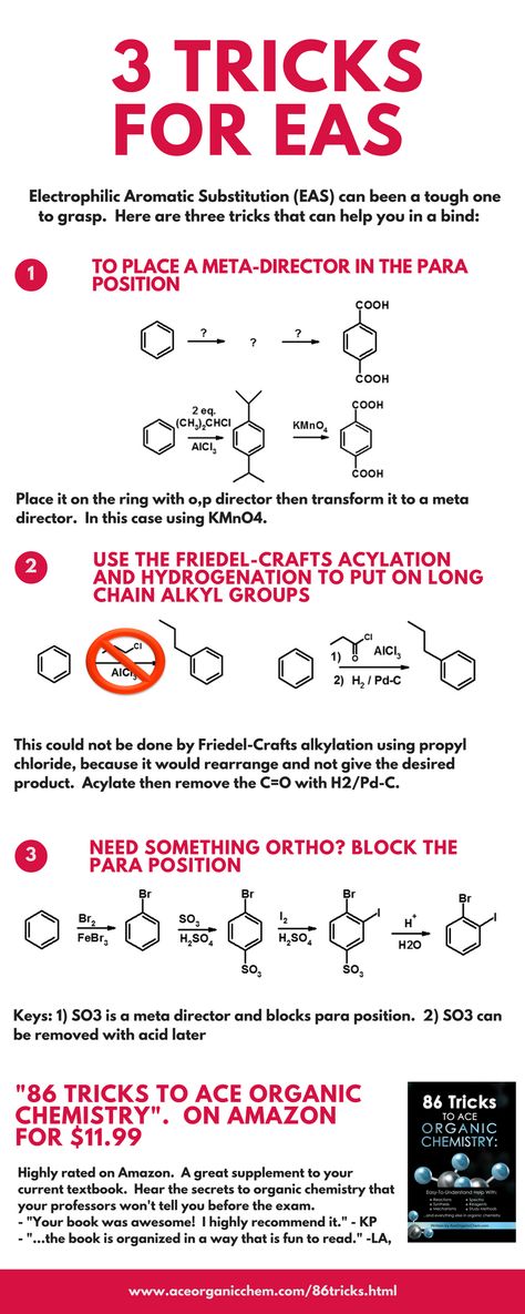 three tricks to help you with EAS in organic chemistry...more at http://www.aceorganicchem.com/86tricks.html Organic Chemistry Tricks, Chemistry Tricks, Organic Chemistry Cheat Sheet, Organic Chemistry Reactions, Chemistry Help, Organic Chem, Organic Chemistry Study, Chemistry Study Guide, Chemistry Basics