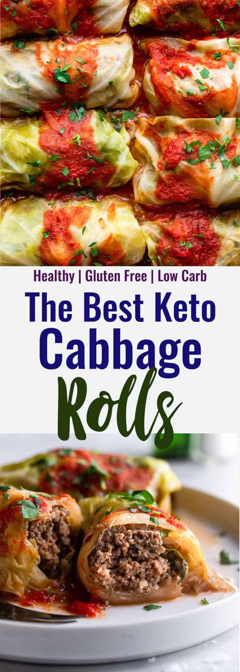 Keto Cabbage Rolls are delicious and are dairy & gluten free! Tons of flavor, so easy to make; the whole family will love this healthy dish! | #FoodFaithFitness | #keto #lowcarb #glutenfree #dairyfree #cabbagerolls Keto Cabbage Rolls, Keto Cabbage, Dairy Free Keto Recipes, Cabbage Rolls Recipe, Free Keto Recipes, Cabbage Rolls, Keto Recipes Dinner, Cabbage Recipes, Healthy Dishes