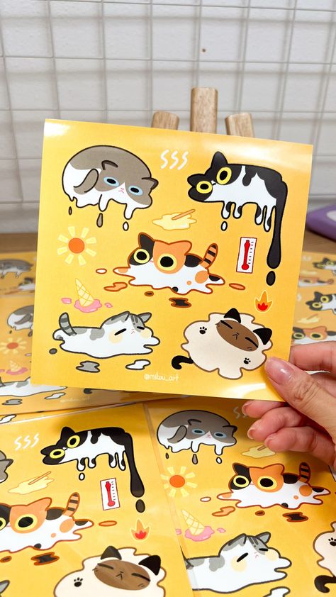 Cute Paper Animals, Vintage Sticker Sheet, Sticker Sheet Design, Sticker Sheet Ideas, Small Art Business, Cute Animal Stickers, Cat Merch, Cat Collage, Design Sheet