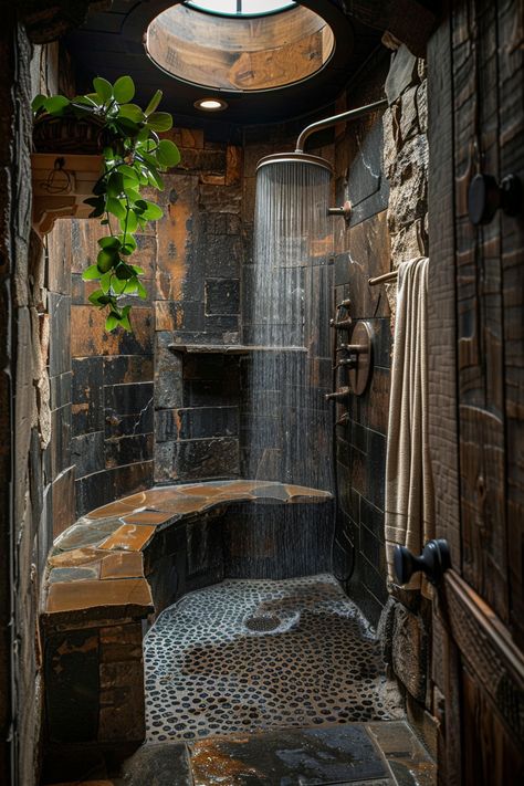 Rustic Corner Shower Ideas, Unusual Showers, Shower Only Bathroom Ideas, Rustic Walk In Shower Ideas, Rustic Shower Ideas, Rustic Bathroom Shower, Rustic Shower, Dream Shower, Rustic Bathroom Designs